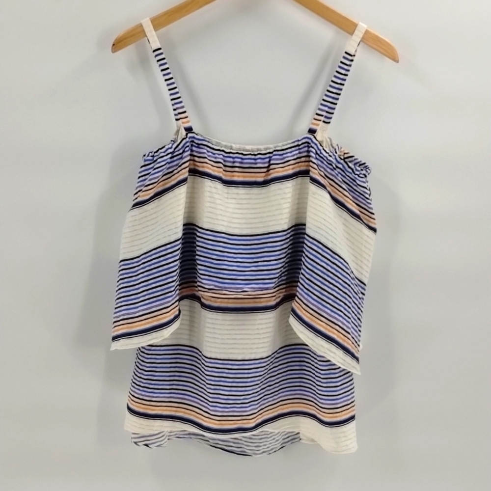 Tanya Taylor blouse top sunset stripe textured skinny straps size 4 blue…